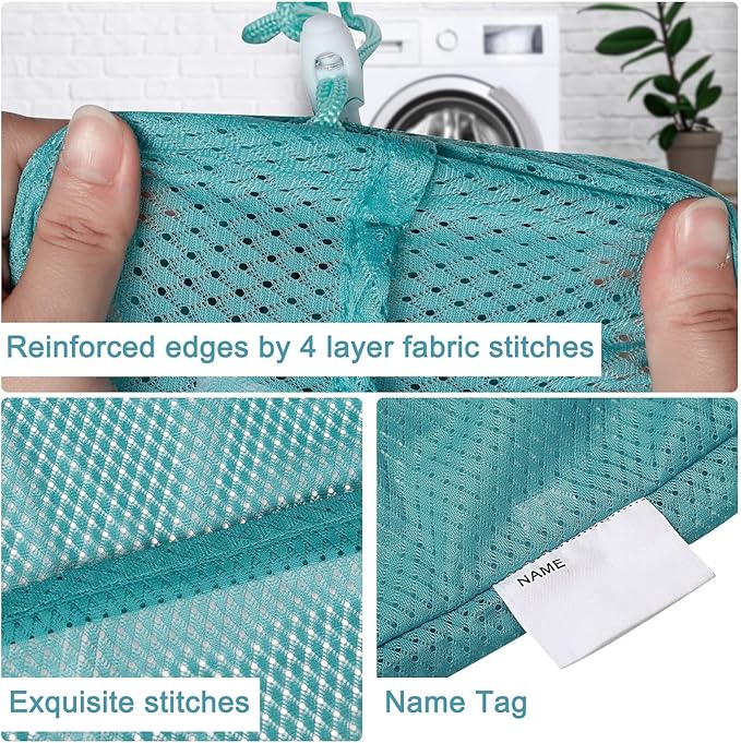 Polecasa Heavy Duty Large Mesh Laundry Bags with ID Tag and Locking Drawstring Closure - 2 Pack, 24 x 36 inches - Laundry Hamper Liner, Washable Laundry Bag for Travel, Sports, Dorms (Aqua)