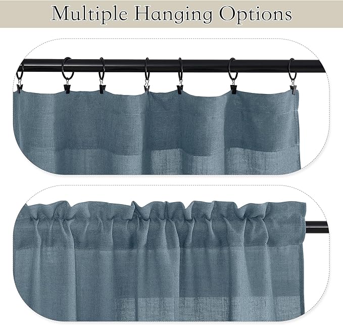 RYB HOME Blue Curtains Sheer - Flax Linen Sheers Farmhouse Curtains Airy Light Filtering Privacy Window Covering for Bedroom Living Room Dining, Stone Blue, 52 inch Width x 63 inch Length, 1 Pair