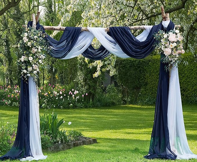 LinenZone Navy Window Scarf Valance in 144 Inch Size. Use Window Scarves as Canopy Bed or Backdrop Curtains, Curtain Scarf, or Sheer Fabric for Draping. (Amazing 55 x 144, Navy)