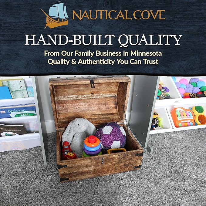 Nautical Cove Handmade Pirate Treasure Chest for Kids Prizes & Classroom with Lock and Skeleton Keys – Lockable Wooden Storage Chest Box, Pirate Decor, Decorative Wooden Box - XX-Large 18x12.5x12.5