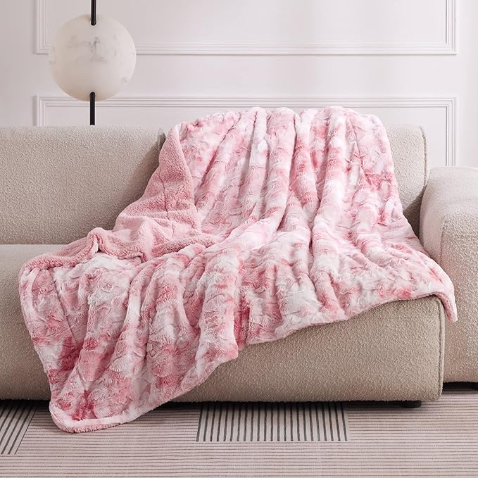 Bedsure GentleSoft Sherpa Fluffy Blanket Twin Size - Fleece Warm and Cozy Throw for Women Gift, Plush & Fuzzy Faux Fur Christmas Blanket for Couch, Sofa, Bed Decor, Tie Dye Design, Pink, 60x80 Inches