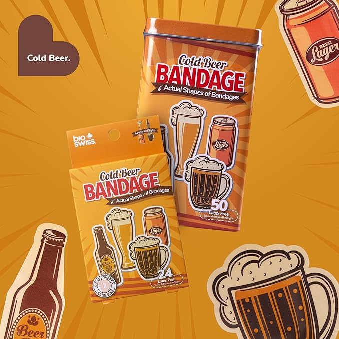BioSwiss Bandages, Cold Beverage Shaped Self Adhesive Bandage, Latex Free Wound Care, Fun First Aid Kit Supplies for Adults, 24 Count