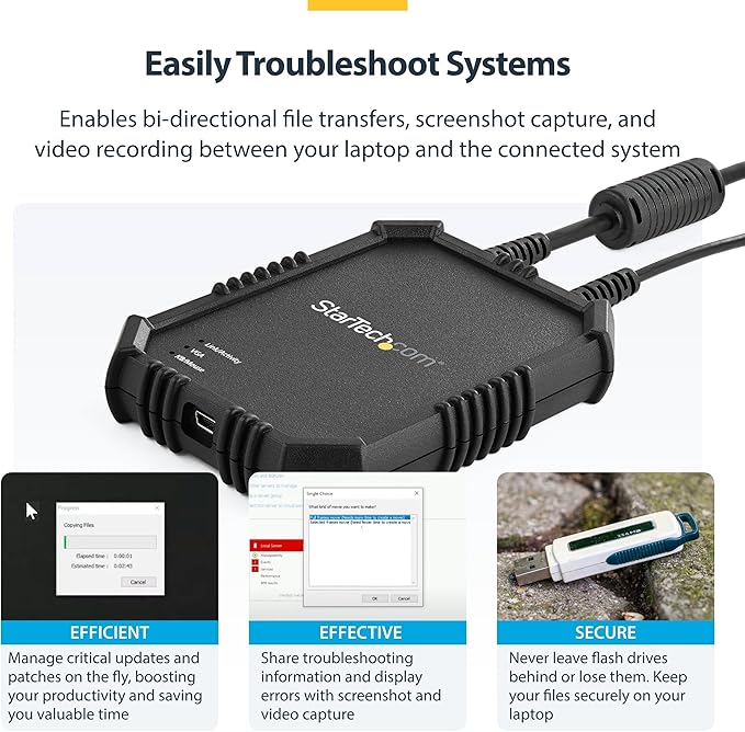StarTech.com Rugged Laptop Crash Cart Adapter, USB/VGA KVM Console, File Transfer & Video Capture, Windows/Linux/MacOS - TAA