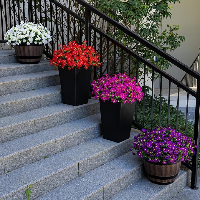 Artificial Faux Flowers for Outdoor 16 Bundles Boxwood Fake Morning Glory for Planter,UV Resistant Fake Flowers for Home Porch Patio Outside（Magenta）