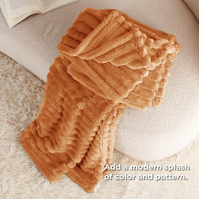 Bedsure GentleSoft Twin Blanket for Couch - Cozy Soft Fall Blankets for Women, Cute Small Throws for Girls, Orange, 60x80 Inches