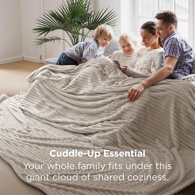 Bedsure GentleSoft Large Fleece Blanket for Bed - Cozy Soft Throw Blankets for Women, Cute Large Throws for Girls, Linen, 120x120 Inches