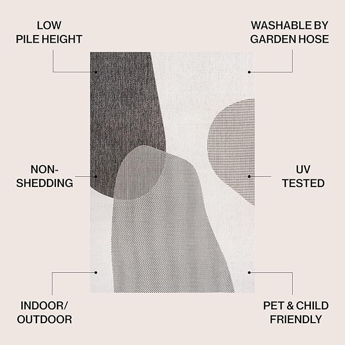 JONATHAN Y Geometric Organic Shapes Indoor Outdoor Area Rug 3X5 Cream/Black, Zia Modern for Backyard, Patio, Porch, Easy-Cleaning, High Traffic, Pet-Friendly, Non-Shedding (TSN306A-3)