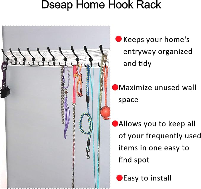 Dseap Coat Rack Wall - Heavy-Duty 38-1/4" Long, with Reinforced 10 Custom Tri-Hooks, Solid Wood Wall Hanger for Coats Hat Jackets - Rustic Farmhouse Entryway Hallway Storage, White & Black