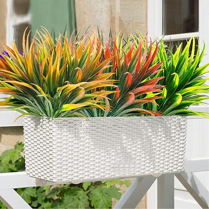 12 Pcs Artificial Outdoor Plants UV Resistant Tall Fake Grass Plants Bushes Faux Tropical Flowers Décor Fall Winter Summer Planters Patio Front Door Porch Plastic Greenery & Shrubs Decoration