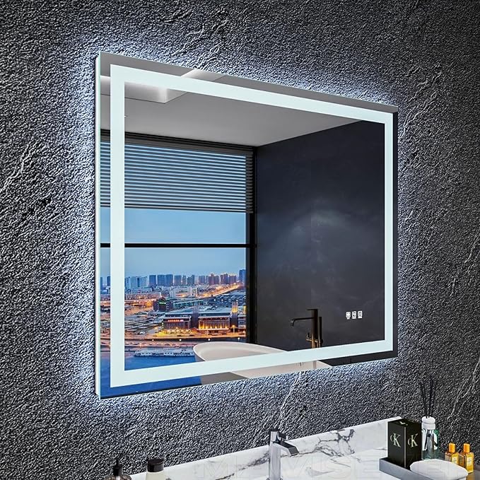 LED Bathroom Mirror 40"x 32", Front Lit and Backlit LED Mirror with Lights,Stepless Dimmable,Anti-Fog, Shatter-Proof, Memory, 3 Colors Lighted Vanity Mirror (Horizontal/Vertical)