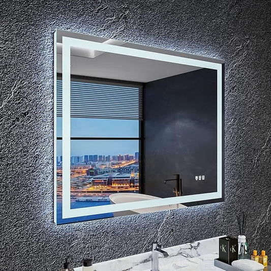 LED Bathroom Mirror 40"x 32", Front Lit and Backlit LED Mirror with Lights,Stepless Dimmable,Anti-Fog, Shatter-Proof, Memory, 3 Colors Lighted Vanity Mirror (Horizontal/Vertical)