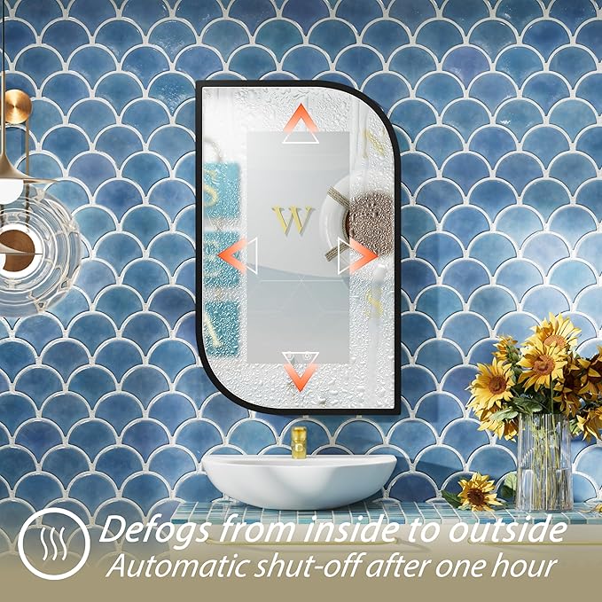 22x36 Inch LED Bathroom Mirror, Adjustable 3000K/4500K/6000K, Irregular Black Frame Lighted Bathroom Vanity Mirror with Lights, Stepless Dimmable, Anti-Fog, Wall Mounted