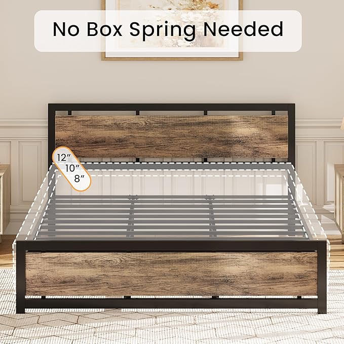 LIKIMIO California King Bed Frame with Headboard and Footboard, Metal Strong Supports, Easy Assembly, Noise-Free, No Box Spring Needed, Walnut