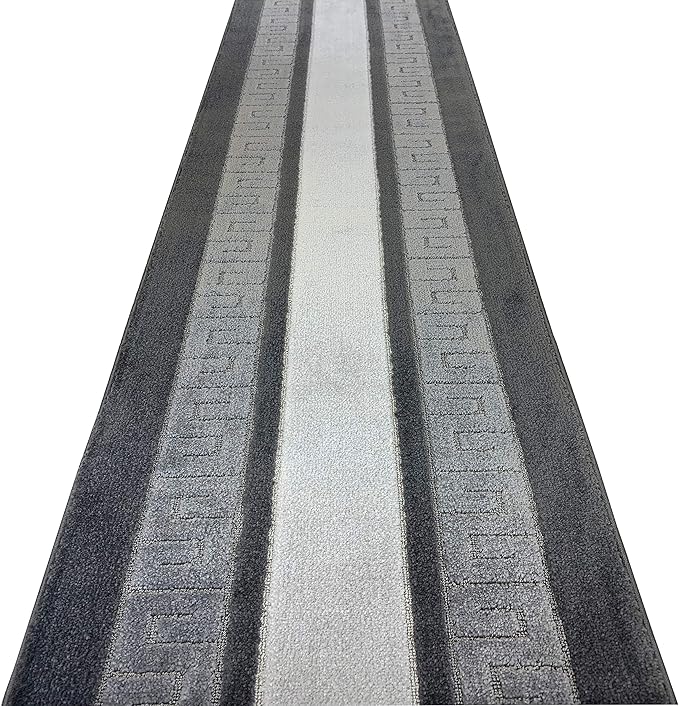 Custom Length Cut to Size Ancient Latin Hellenic Motif Carpet Runner Rug for Hallways, Non Slip Rubber Backed, 31 inch Wide X Customized Length, Greek Key Grey, 31 inch X 5 feet