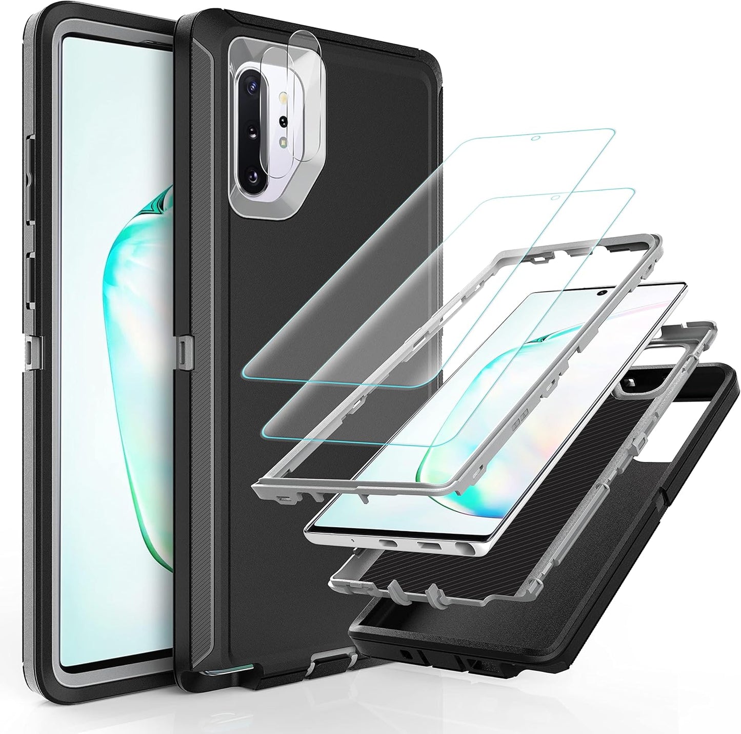 Note 10 Plus Case with Self Healing Flexible TPU Film and Camera Lens Protective Film, YmhxcY Heavy Protection Cover