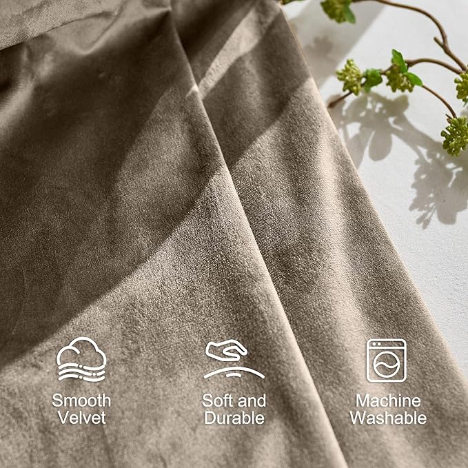 Lazzzy Velvet Blackout Curtains Thermal Insulated Room Window Drapes Super Soft Luxury Curtains for Living Room Bedroom Rod Pocket 2 Panels, Light Taupe, 52" W x 90" L
