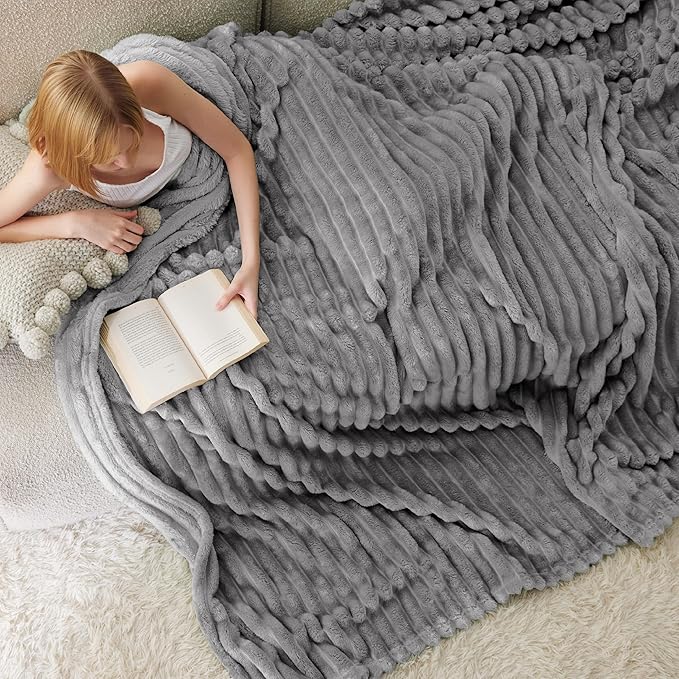 Bedsure GentleSoft Frost Gray Fleece Blanket for Couch - Cozy Soft Blankets for Women, Cute Small Throws for Girls, 90x90 Inches