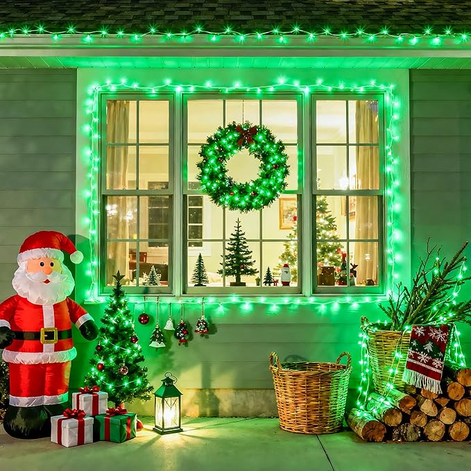 JMEXSUSS 33ft 100 LED Green Battery Operated Lights with Remote, Green Christmas Lights Battery Operated, Christmas String Light Indoor Outdoor for Tree House Yard Xmas Decor