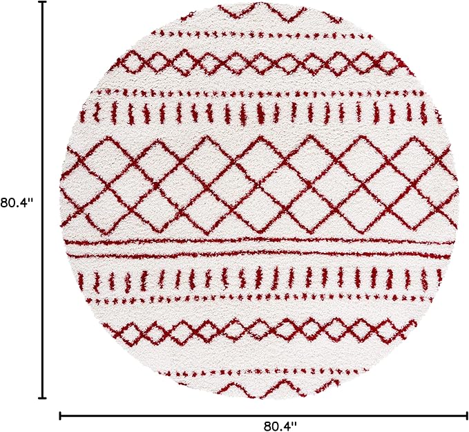 SAFAVIEH Arizona Shag Collection 6'7" Round Ivory/Red ASG741P Moroccan Non-Shedding Entryway Foyer Living Room Bedroom Kitchen 1.2-inch Thick Area Rug