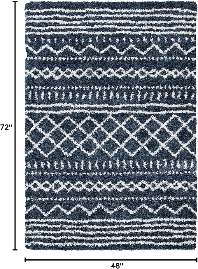 SAFAVIEH Arizona Shag Collection Accent Rug - 4' x 6', Slate Blue & Ivory, Design, Non-Shedding & Easy Care, 1.6-inch Thick Ideal for High Traffic Areas in Entryway, Living Room, Bedroom (ASG741L)