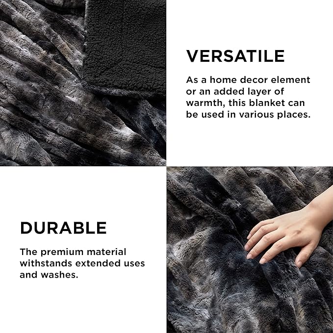 Bedsure GentleSoft Sherpa Fluffy Blanket King Size for Bed - Fleece Warm and Cozy for Women Gift, Plush & Fuzzy Faux Christmas Fur Blanket for Couch, Sofa Decor, Tie Dye Design, Black, 108x90 Inches