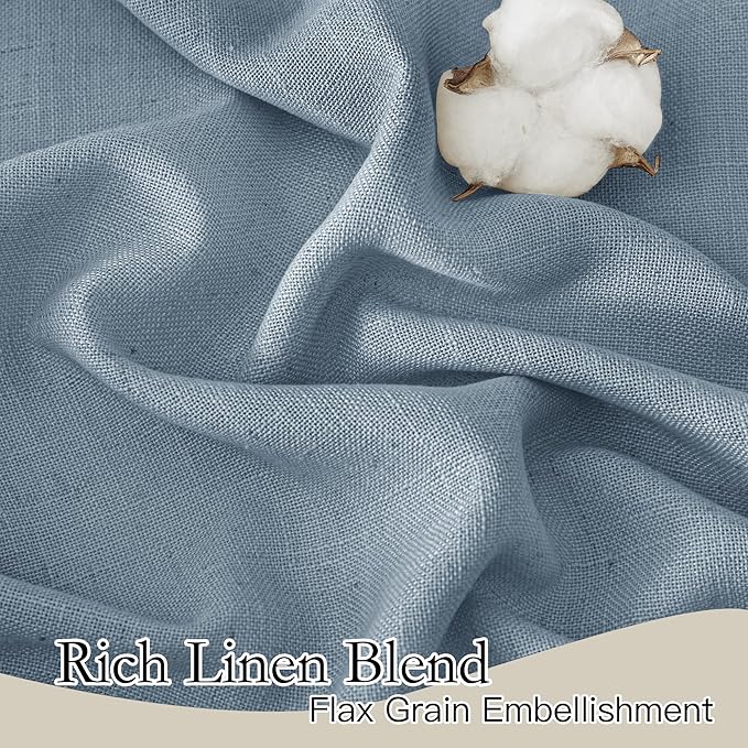 RYB HOME Privacy Sheer Curtains for Bedroom, Linen Blend Lightweight Breathable Burlap Curtains Back Tab Farmhouse Boho Rustic Decoration, Length 36 by Width 52 inch, Dusty Blue, 1 Pair