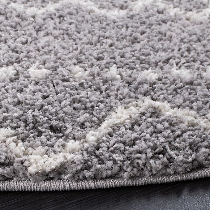 SAFAVIEH Arizona Shag Collection Area Rug - 3'2" Round, Grey & Ivory, Moroccan Design, Non-Shedding & Easy Care, 1.6-inch Thick Ideal for High Traffic Areas in Living Room, Bedroom (ASG741G)