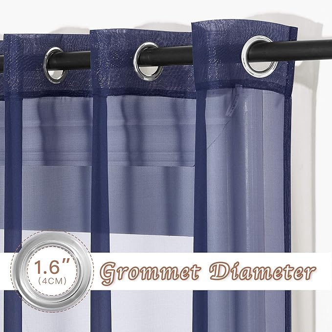 NICETOWN Sheer Window Curtains 45" - Ring Top Transparent Gauzy Voile Room Window Coverings Panels for Loft, Kitchen, Kids Room (54 Inch W, Dark Blue, 2 Panels)