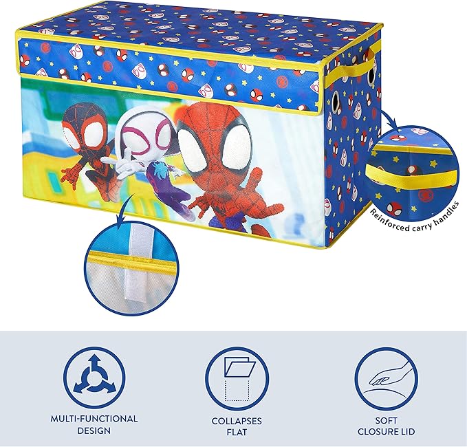 Idea Nuova Marvel Spidey and His Amazing Friends Collapsible Toy Storage Trunk,Durable Organizer with Soft Lid, 28.5" x 14.5" x 16"