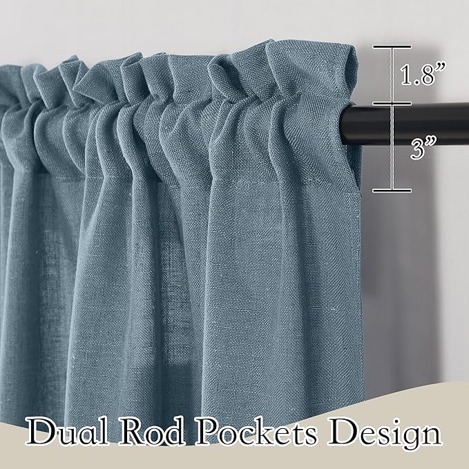 RYB HOME Extra Long Linen Curtains Semi Sheer Drapes Natural Linen Textured Blend Boho Window Decor for Living Room Bedroom Front Door High Ceiling Window, Stone Blue, W 52 x L 84, 1 Pair