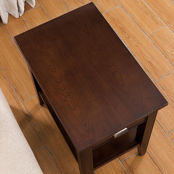 Laurent Narrow End Table, Solid Wood with Drawer and Shelf, Chocolate Cherry Brown, Perfect for Living Rooms, Bedrooms, and Small Spaces – Leick Home, 10506