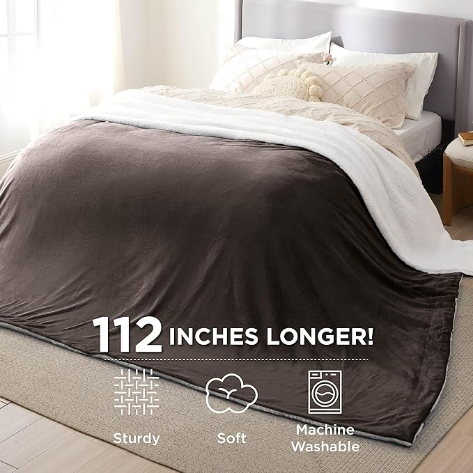 Bedsure GentleSoft Sherpa Fleece Oversized Cal King Blankets for Bed - Thick and Warm Throw for Women and Men, Soft Fuzzy Plush Large Blanket for Winter, Brown, 112x98 Inches