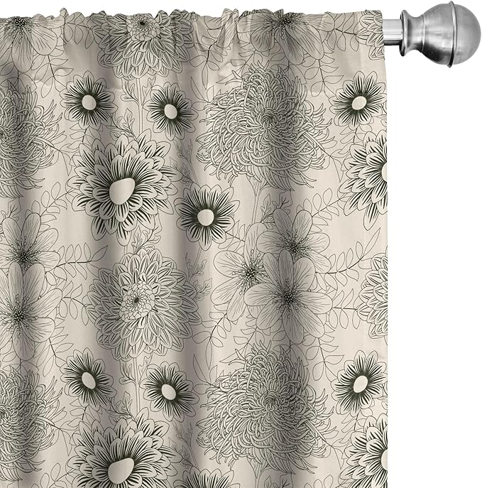 Ambesonne Dahlia Curtains, Vintage Style Garden Flower Sketches of Dahlia and Chrysanthemum Botany Theme, Window Treatments 2 Panel Set for Living Room Bedroom, Pair of - 28" x 95", Beige Black