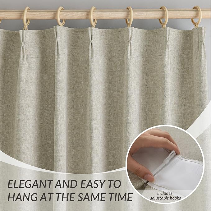 KangBang Pinch Pleated Drapes Blackout 84 Inch Length 2 Panels Set, Thermal Insulated Pleated Drapes with Hooks for Bedroom Living Room, Elegant Modern Decor, Linen, 42" W x 84" L