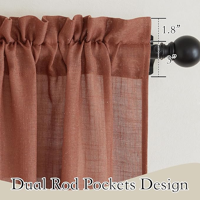 RYB HOME Terracotta Curtains Linen Blend Fall Drapes Semi Sheer Light Filtering Privacy Protected Window Curtains for Living Room, Bedroom, Home Office, Doorway, W 52 x L 84, 2 Panels Set