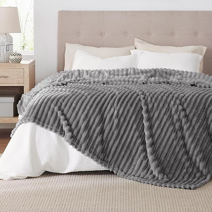Bedsure GentleSoft Frost Gray Fleece Blanket for Couch - Cozy Soft Blankets for Women, Cute Small Throws for Girls, 90x90 Inches