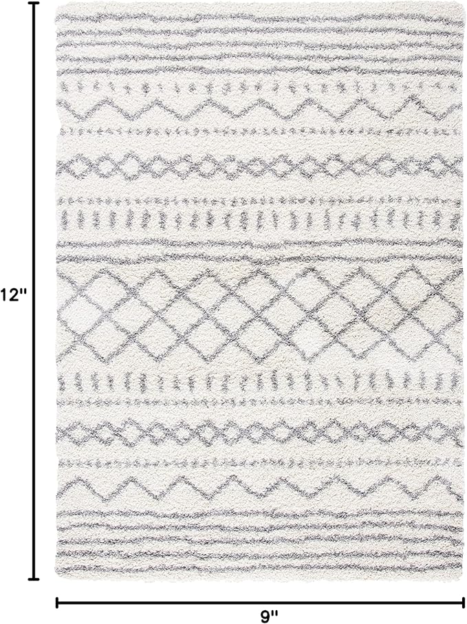 SAFAVIEH Arizona Shag Collection Area Rug - 9' x 12', Ivory & Grey, Moroccan Design, Non-Shedding & Easy Care, 1.6-inch Thick Ideal for High Traffic Areas in Living Room, Bedroom (ASG741F)