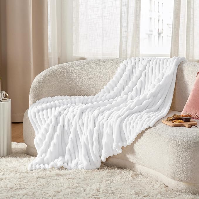 Bedsure GentleSoft White Throw Blanket for Couch - Cozy Soft Blankets for Women, Cute Small Throws for Girls, 50x60 Inches