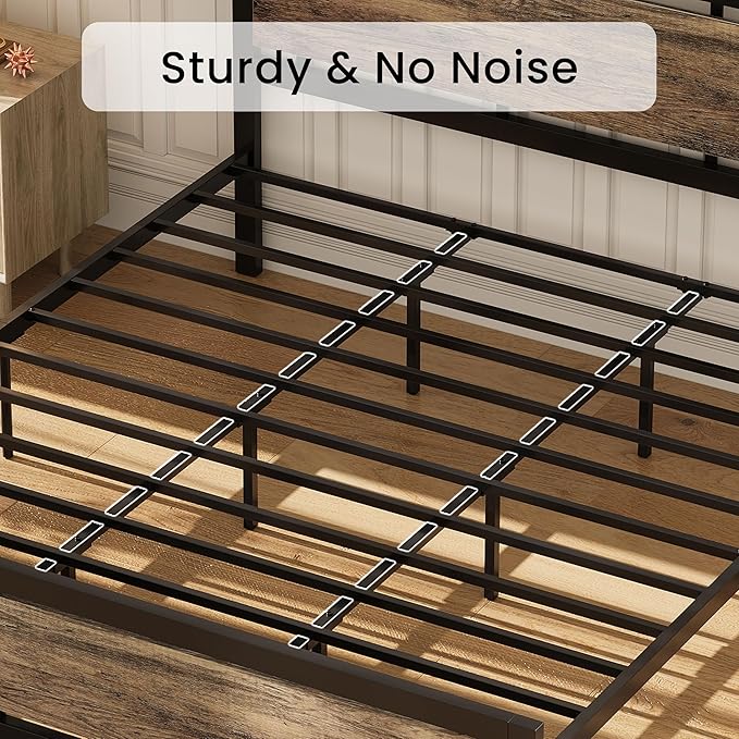 LIKIMIO California King Bed Frame with Headboard and Footboard, Metal Strong Supports, Easy Assembly, Noise-Free, No Box Spring Needed, Walnut
