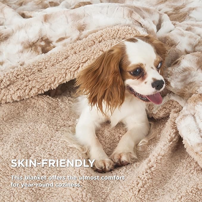 Bedsure GentleSoft Sherpa Fluffy Throw Blanket - Fleece Warm and Cozy Throw for Women Gift, Plush & Fuzzy Faux Fur Blanket for Couch, Sofa and Bed Decor, Tie Dye Design, Beige, 50x60 Inches