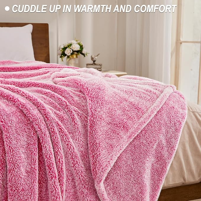 Exclusivo Mezcla Plush Fuzzy Fleece Throw Blanket Extra Large, Super Soft, Fluffy and Warm Blankets for Couch, Bed, Suitable for All Seasons (50x70 Inches, Mixed Hot Pink)