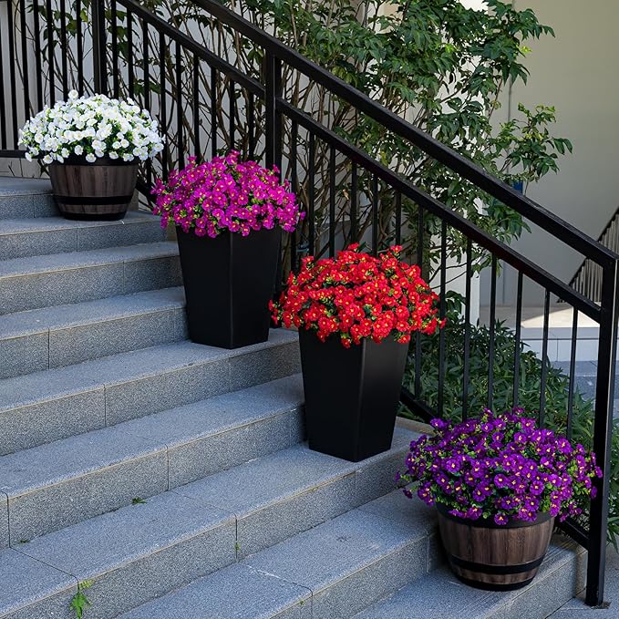 Artificial Faux Flowers for Outdoor 16 Bundles Boxwood Fake Morning Glory for Planter,UV Resistant Fake Flowers for Home Porch Patio Outside（Red）