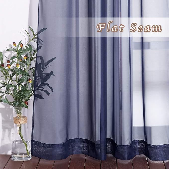 NICETOWN Sheer Window Curtains 45" - Ring Top Transparent Gauzy Voile Room Window Coverings Panels for Loft, Kitchen, Kids Room (54 Inch W, Dark Blue, 2 Panels)