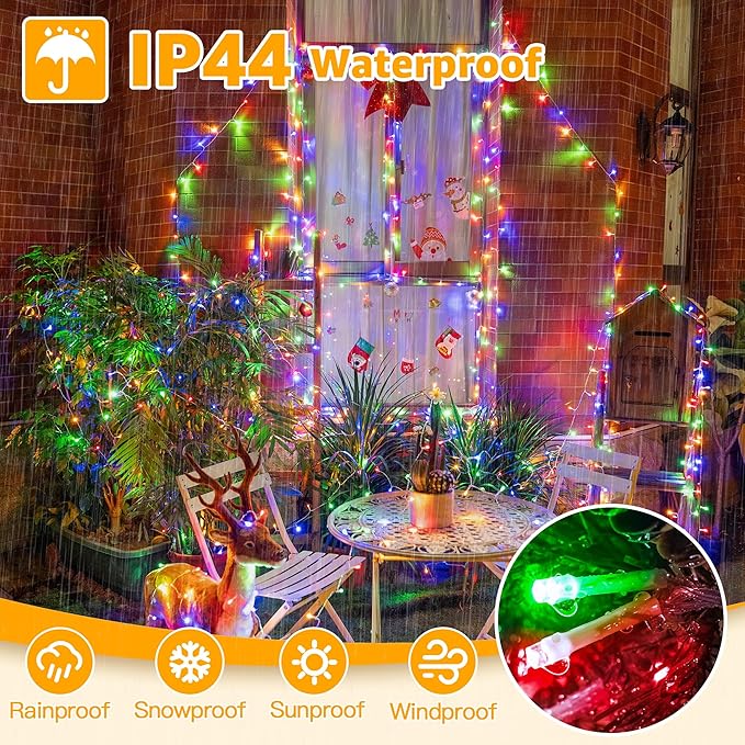 Ollny 120LED 40FT Christmas Lights, Waterproof Connectable String Lights with Timer 8 Modes, Multicolor Plug in Fairy Light for Indoor Outdoor Bedroom Xmas Tree Holiday Party Decorations