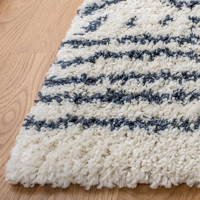 SAFAVIEH Arizona Shag Collection Accent Rug - 4' x 6', Ivory & Slate, Moroccan Design, Non-Shedding & Easy Care, 1.6-inch Thick Ideal for High Traffic Areas in Entryway, Living Room, Bedroom (ASG741M)