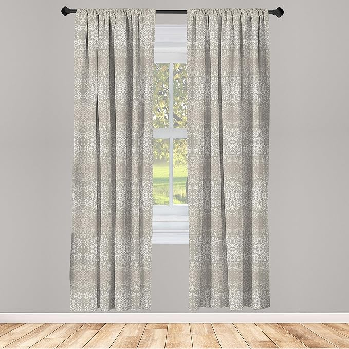Ambesonne Grey Curtains, Victorian Lace Flowers and Leaves Retro Background Old Fashioned Graphic, Window Treatments 2 Panel Set for Living Room Bedroom, Pair of - 28" x 84", Warm Taupe
