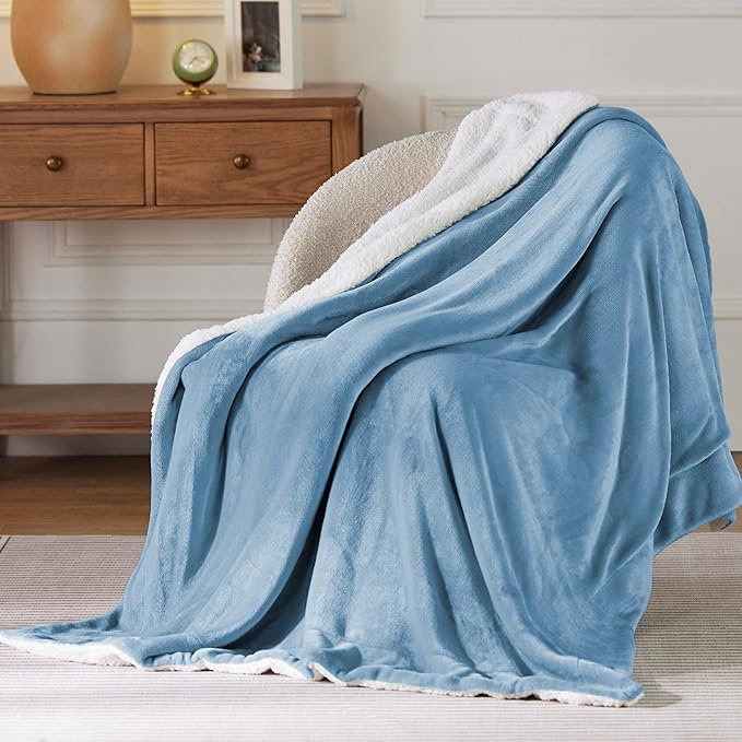 Bedsure GentleSoft Sherpa Fleece Throw Blanket Twin Size for Couch - Thick and Warm Throw for Women and Men, Soft Fuzzy Plush Twin Blanket for Winter, Washed Blue, 60x80 Inches