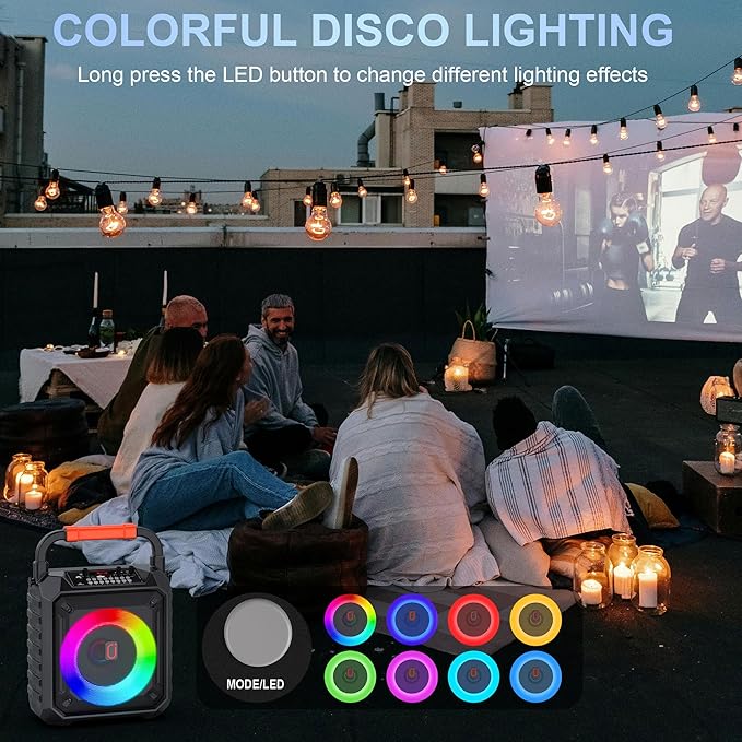 JYX Karaoke Machine with Two Wireless Microphones, Portable Speaker with LED Lights for Kids and Adults, Supports Bluetooth/USB/TF/AUX for Party