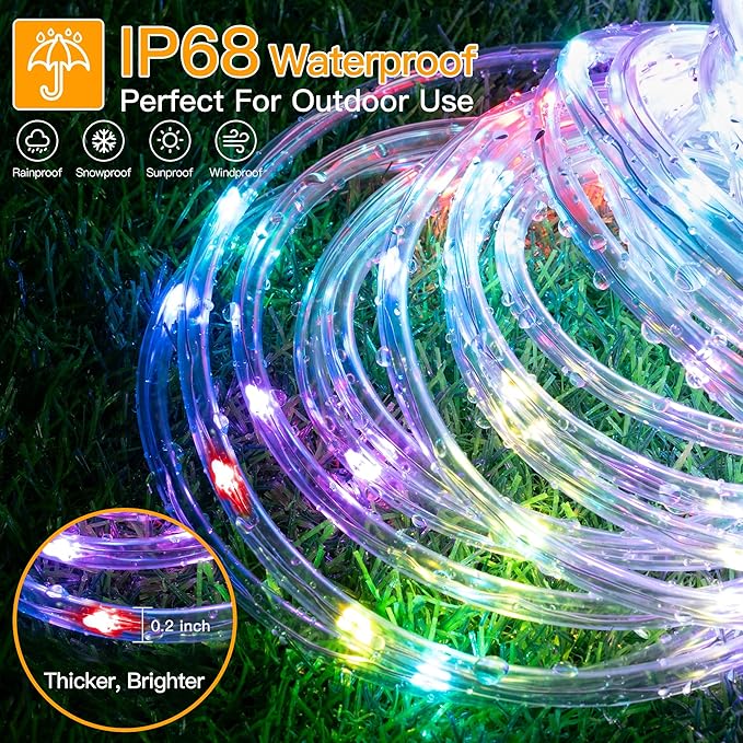 Ollny Rope Lights Outdoor Color Changing, 33FT 100 LED Waterproof Plug in Outdoor String Lights with Remote, 16 Colors Twinkle Christmas Lights for Outside Indoor Party Easter Holiday Decorations