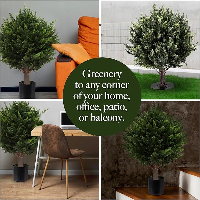 15.7 inch Height Set of Two Artificial Cypress Topiary – Breathe Life & Lushness into Any Space – Lifelike – UV-Resistant Great for Indoors & Outdoor - Easy to Install – Fade-Proof